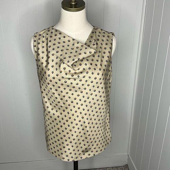 Vintage Collegian of California Womens 9/10 Sleeveless Blouse Gold Geo Print - Picture 1 of 9